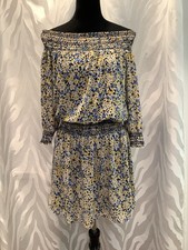 Michael Kors Yellow Sheer Floral Off Shoulder 3/4 Peasant Sleeve Dress M