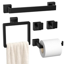 5-Pieces Matte Black Bathroom Hardware Accessories Set, SUS304 Stainless Stee...
