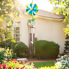 Wind Chimes for Outside, Metal Windchimes with Green Flower Wind Spinner  33 In