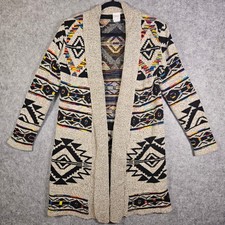 Womens Open Front Cardigan Southwestern Tribal Layering Cozy Fall Eclectic Sz M