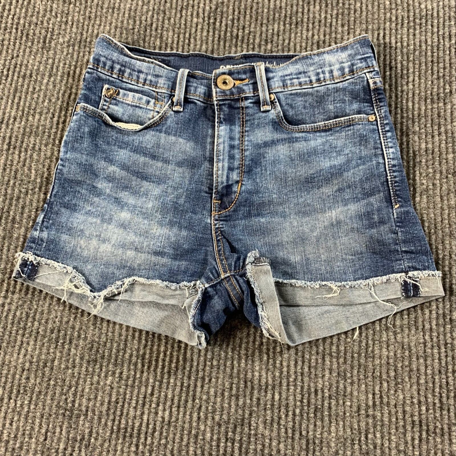 Levis Jean Shorts Womens 5 Blue Denim Cut Off Denizen Mid Rise Stretch 24x2