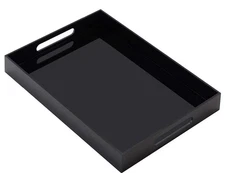 16x12in Black Durable Rectangular Acrylic Breakfast Serving Tray with Handles