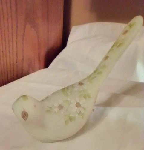 Fenton Hand-Painted Custard/Burmese Glass Bird Figurine