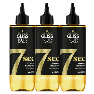 3x Schwarzkopf Gliss Kur 7 Sec Express Repair Kur Oil Nutritive je 200ml Haarkur