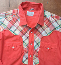 Men's Size XL H Bar C Ranchwear Red Long Sleeve Pearl Snap Shirt Plaid USA