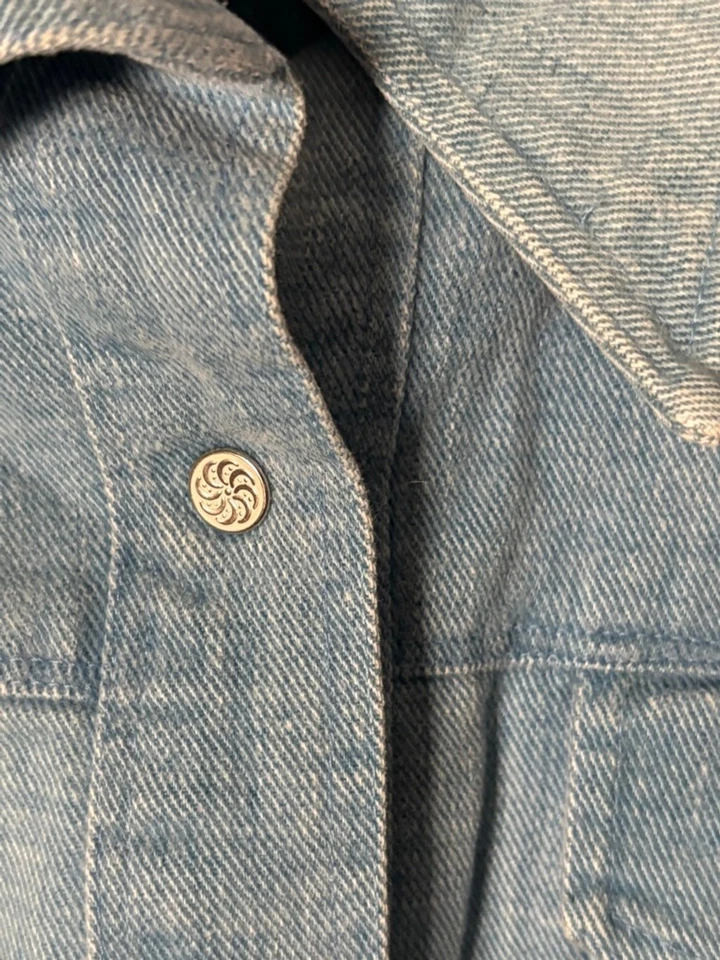 Conjunto de chaqueta y cartera vaquera vintage años 70 Chambray Flower Power Hippie Boho Foto 3 de 4