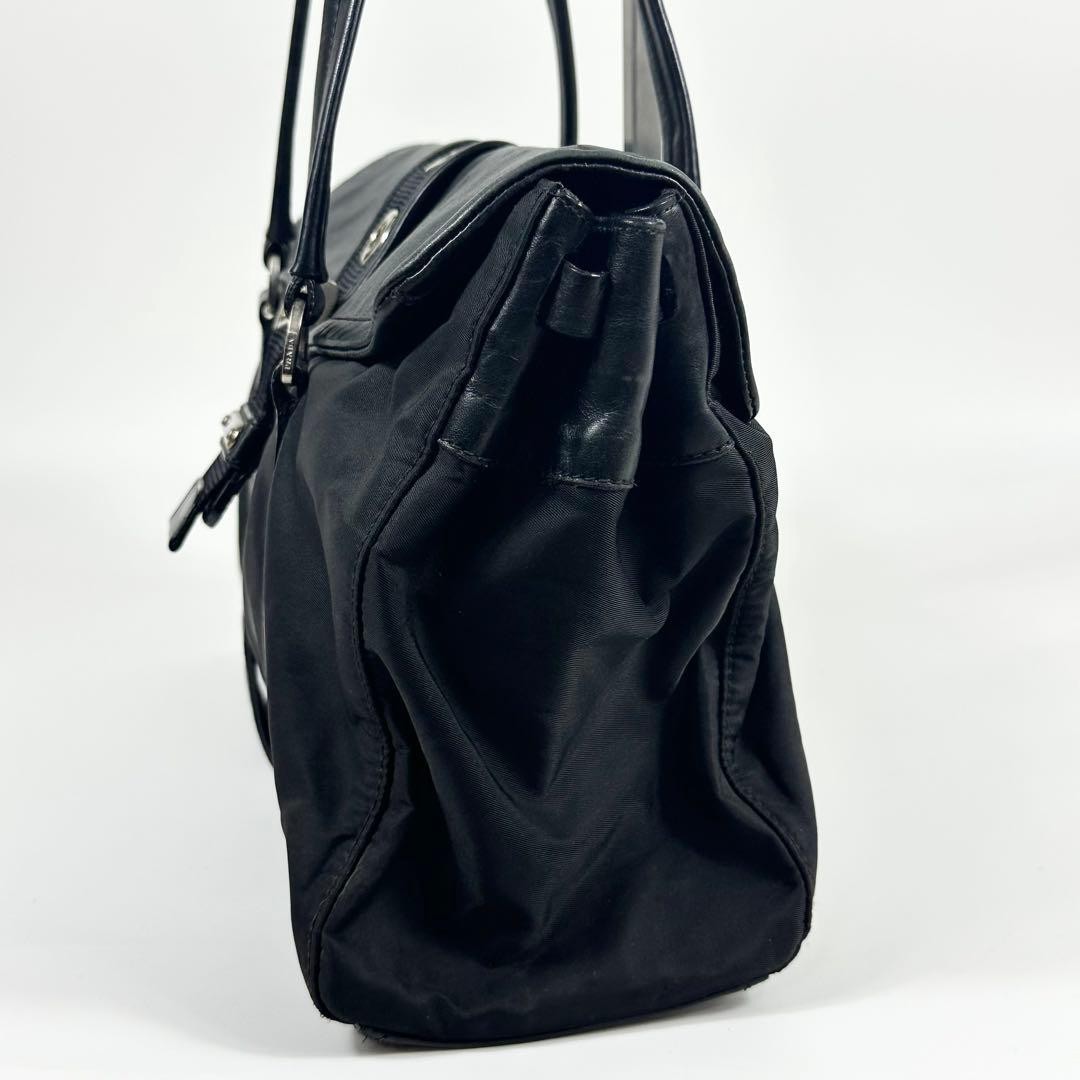 PRADA Triangle Logo Shoulder Bag Tote Bag Nylon Leather Black Used From Japan !! thumbnail 5