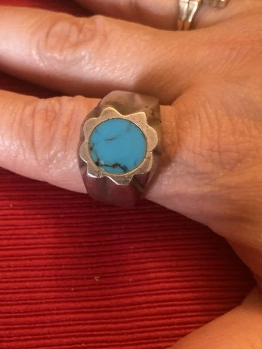 Vintage Turquoise Sterling Silver Mens Ring Size 13.75 Made In Mexico Heavy