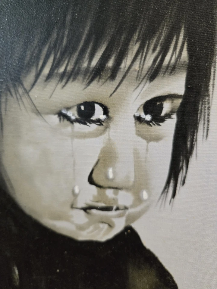 Original Painting Portrait of a Child Asian Girl Framed Signed 70 x 64 cm - image 3 of 4