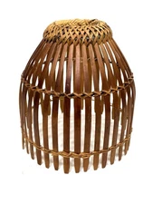 Vtg Bamboo Rattan Hanging Pendant Shade - Style Of Japanese Fish Trap Salakab