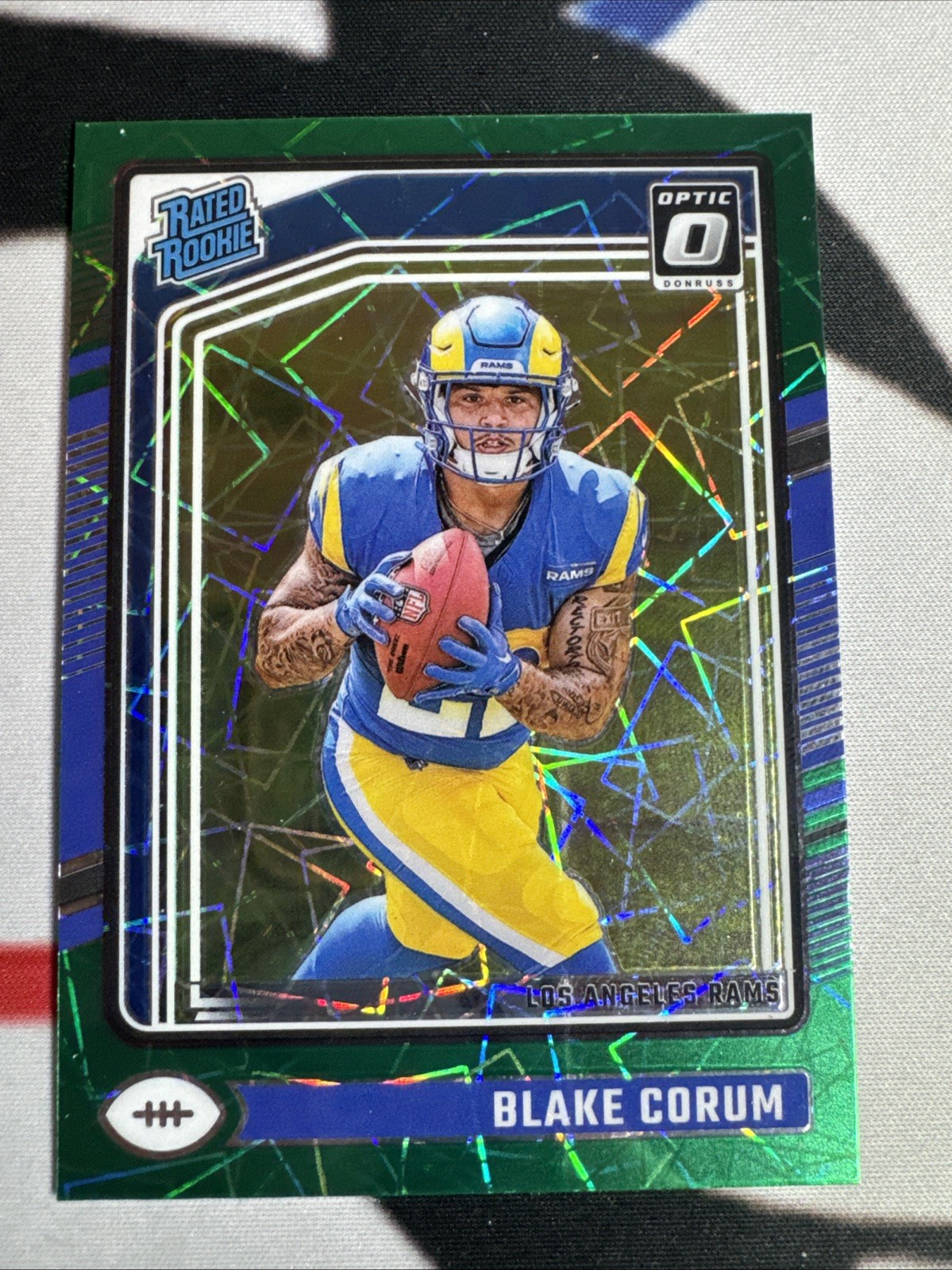 Blake Corum 2024 Optic Rated Rookie Green Velocity Prizm SP #208 LA RAMS RC