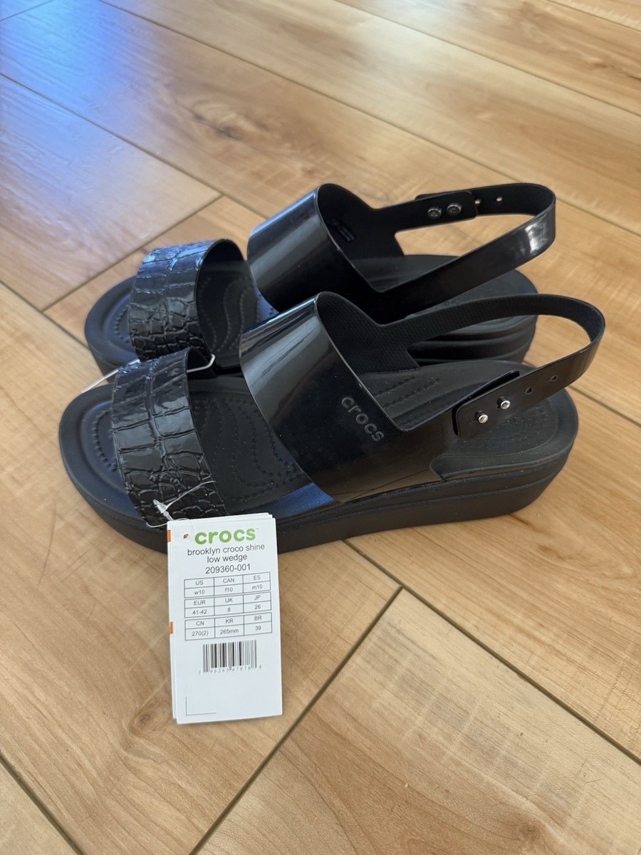 Crocs Brooklyn Croco Shine Low Wedge Sandals Women's 10 Black