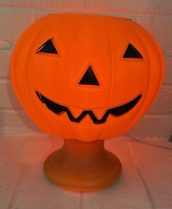 Vintage 10”  Clinton Toy Halloween Pumpkin  w/ Pedestal Plastic Blow Mold (RARE)