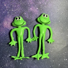 2 Cartoon Animal, Design, Pvc ￼ Bendi , 4” Frog Toy With Wire Claymation Look