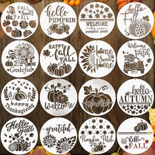 16 Pcs Large Fall Thanksgiving Stencils for Painting on Wood 12 Inch Round Re...