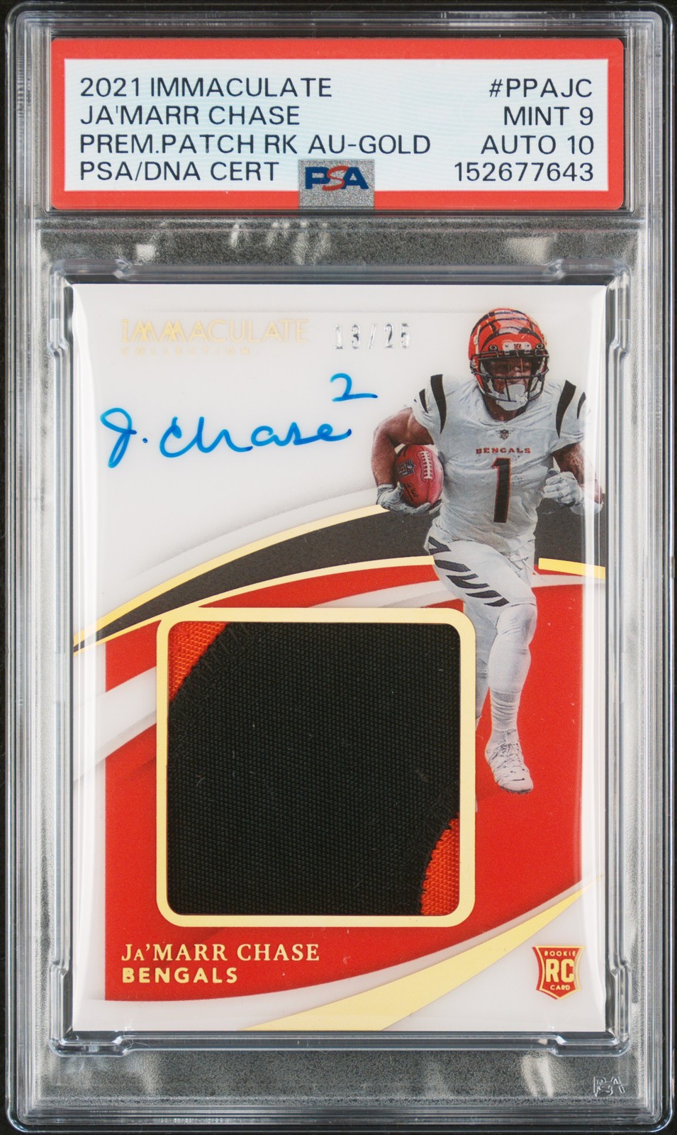 2021 PANINI IMMACULATE COLLECTION GOLD #PPAJC JA'MARR CHASE 13/25 PSA 9 AUTO 10