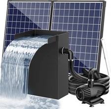 POPOSOAP 55W Solar Pond Waterfall Box with Fountain Pump, 304 Stainless Steel Po