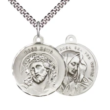 Large Sterling Silver Ecce Homo Medal Pendant 24" Endless Chain Necklace
