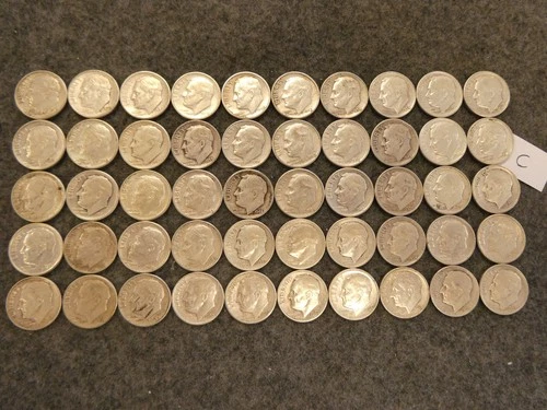 50 coin lot 90% SILVER Roosevelt Dimes Pre 65 FREE Shipping lot C
