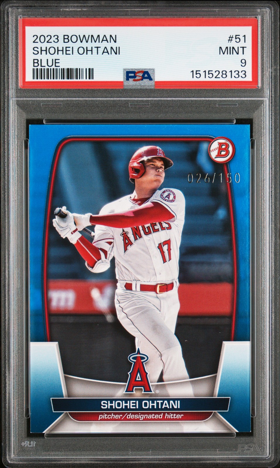2023 BOWMAN BLUE #51 SHOHEI OHTANI 26/150 PSA 9 view 1