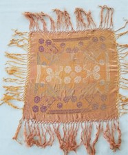 Vintage Traditional Floral Silk Brocade Fringed Piano Shawl 82x82cm