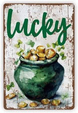 Lucky Pot of Gold Tin Metal Signs Home D cor, St. Patrick  s Day Wall Art, Shamro