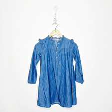 LES ESSENTIELS DE MONOPRIX Chambray long sleeve ruffle dress blue Girls 8