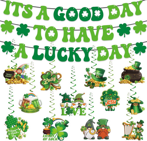St Patricks Day Decorations Banner Set Include Need DIY Shamrock Lucky Green - Picture 1 of 9