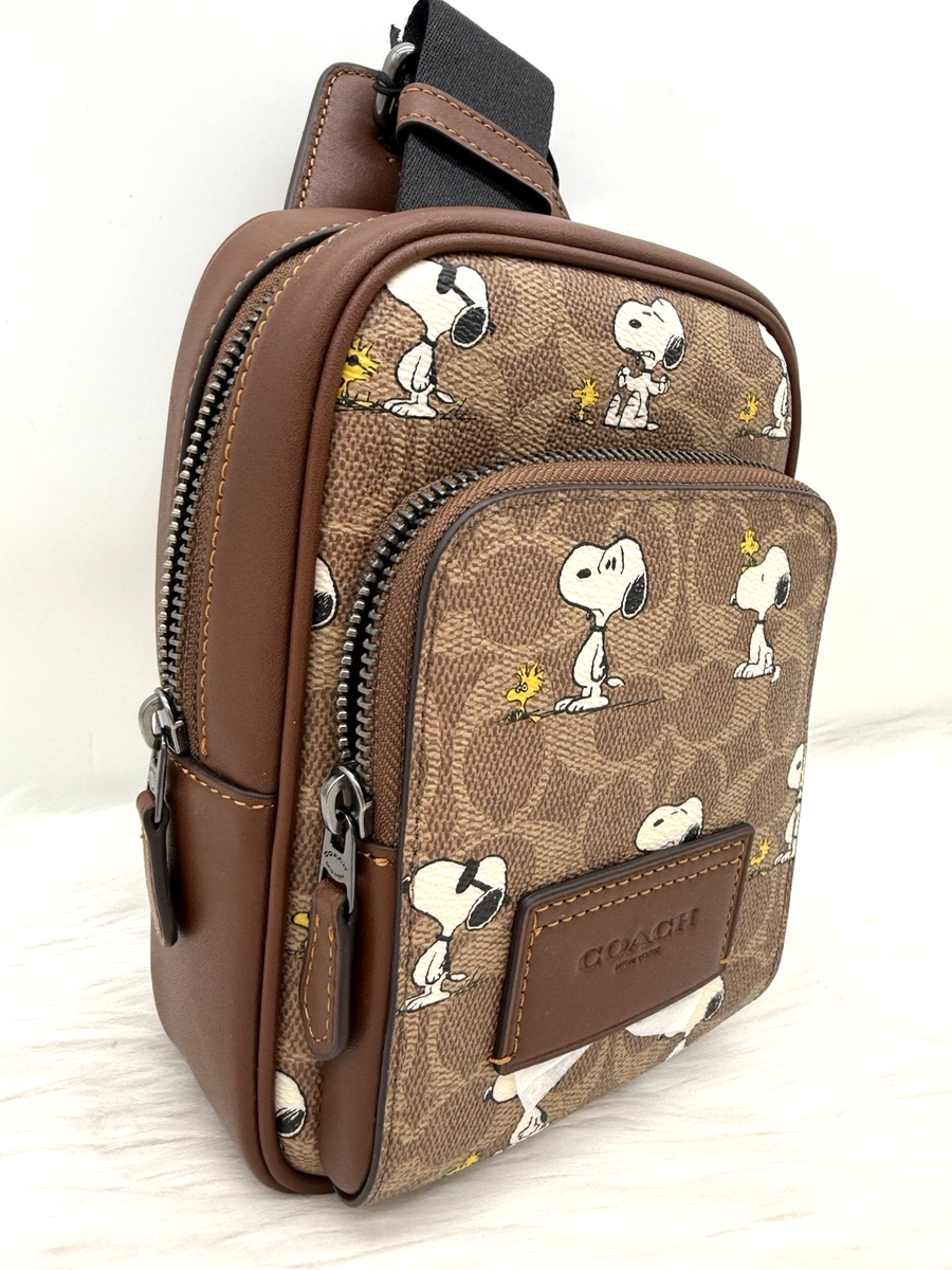 NWT $378 Coach X Peanuts Racer Sling Pack In Signature Canvas With