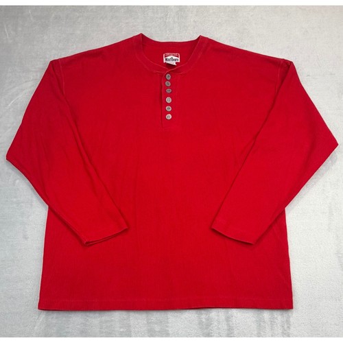 Marlboro, Vintage 90s Marlboro Unlimited Red Ribbed Henley Shirt Mens XL Long Sleeve