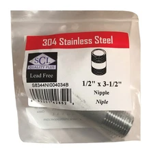 Smith-Cooper 4632101050 Stainless Steel Lead-Free Nipple 1/2 MPT x 3-1/2 L in.