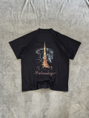 BALENCIAGA schwarzes T-SHIRT Ginza Tower Tokyo Flaggschiff Limited Edition