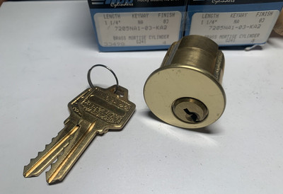 ( 2 PACK) Kaba Ilco 1-1/4'' Brass Mortise Cylinder 7205NA1-03-KA2  LOT OF 2