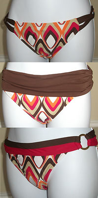 NWT ESPRIT brown shades ring side/elastic/tough strip swim bikini bottom,XS,S,XL