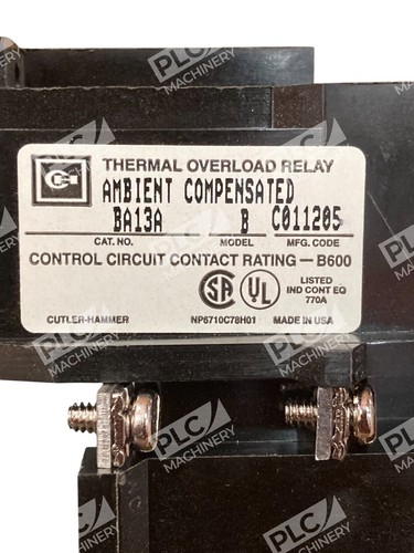 Cutler Hammer 3 Pole A200 Thermal Overload Relay BA13A - Picture 7 of 7