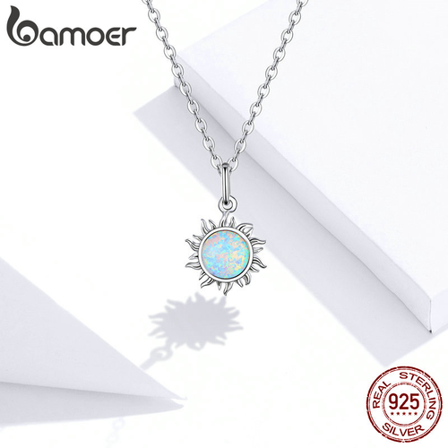 Nuova Collana Argento Sterling Donna Bianco Opale Sole Ciondolo Catena Regalo per Lei - Foto 4 di 9