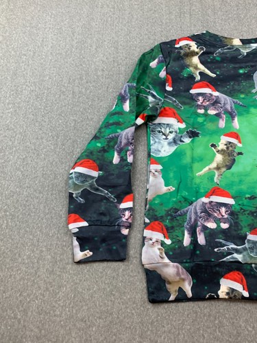 Christmas Sweater Girls Size Medium Green Silky Cute Funny Cool Crazy Kittens - Picture 6 of 14