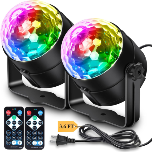 2-Pack Sound Activated Disco Ball Christmas Party Lights with Remote Control, Mu