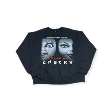 NUEVO SIN ETIQUETAS Chucky Doll Bride of Chucky Gets Lucky Sudadera Negra Cuello Redondo Talla M