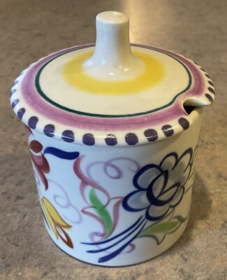 POOLE POTTERY :: Vtg 4  Lidded CONDIMENT JAR Floral Handpainted 1955-59 ENGLAND