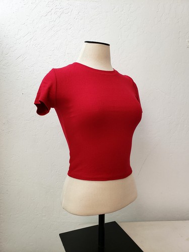 Women Basic Casual Stretch Ribbed Short Sleeve Crew Neck Crop Top Shirt RT52541 - Picture 17 of 21