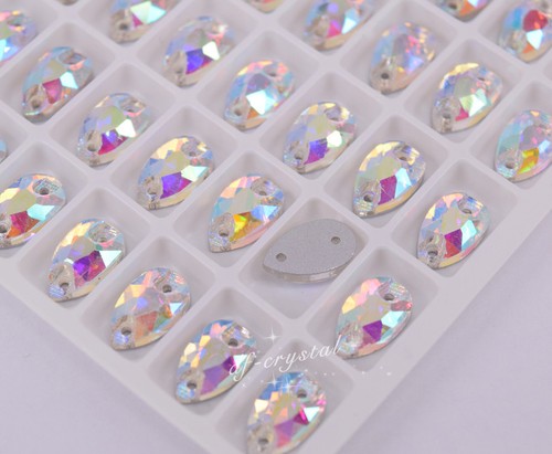 Piedra de imitación transparente AB cosida vidrio cristal lágrima espalda plana tamaño selección - Imagen 2 de 10
