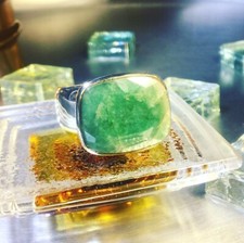 Genuine 925 Sterling Silver Natural Emerald Gemstone Ring Size 10