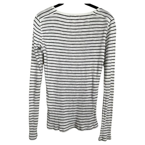 Rag & Bone Top XS Cream Blue Striped Ribbed Scoop Neck Long Sleeve Cotton Y2K - Picture 4 of 6
