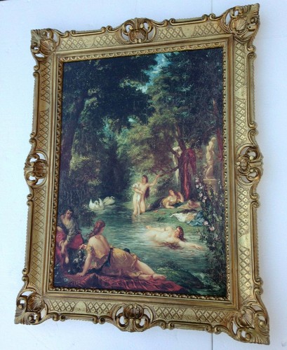 Mujeres en Río Bañando Mujeres con Marco Cuadro Histórico 90x70 Impresión Artística - Imagen 5 de 7