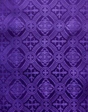 PURPLE LITURGICAL CROSS BROCADE FABRIC 60 in. Sold By The Yard