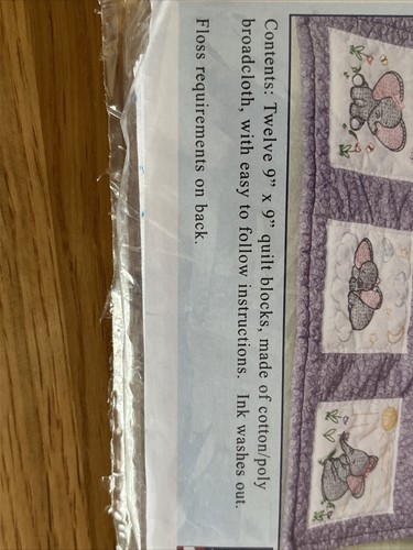 Jack Dempsey Nursery Quilt Blocks Elephants New Made In ๐บ๐ธ Twelve 9x9 Blocks - Picture 10 of 10