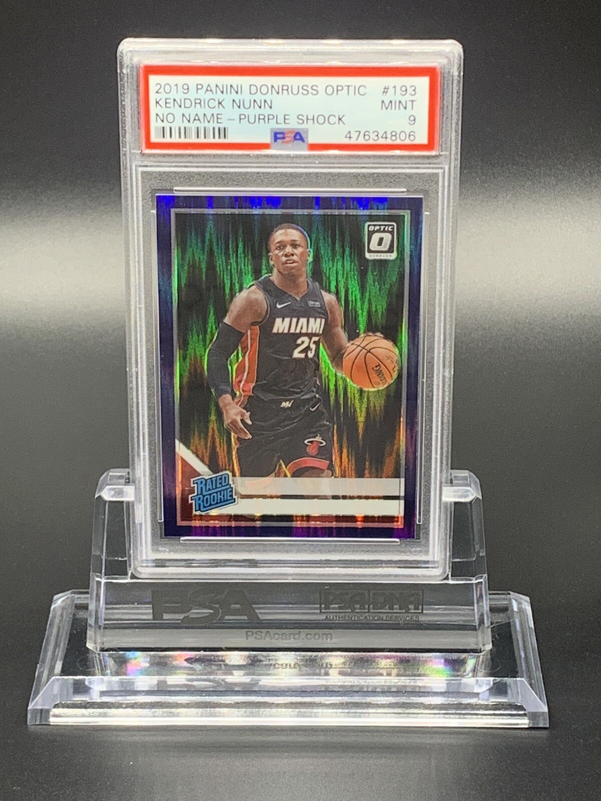 2019 Donruss Optic Purple Shock Kendrick Nunn ROOKIE RC, NO NAME #193 PSA 9 MINT