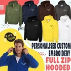 Personalised Custom Embroidered Full Zip Up Hoodie  text logo unisex workwear