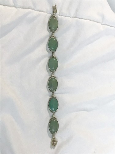 Vintage Estate Green Spinach Apple Jadeite Jade Cabochon 14K Gold Crown Bracelet - Picture 9 of 12